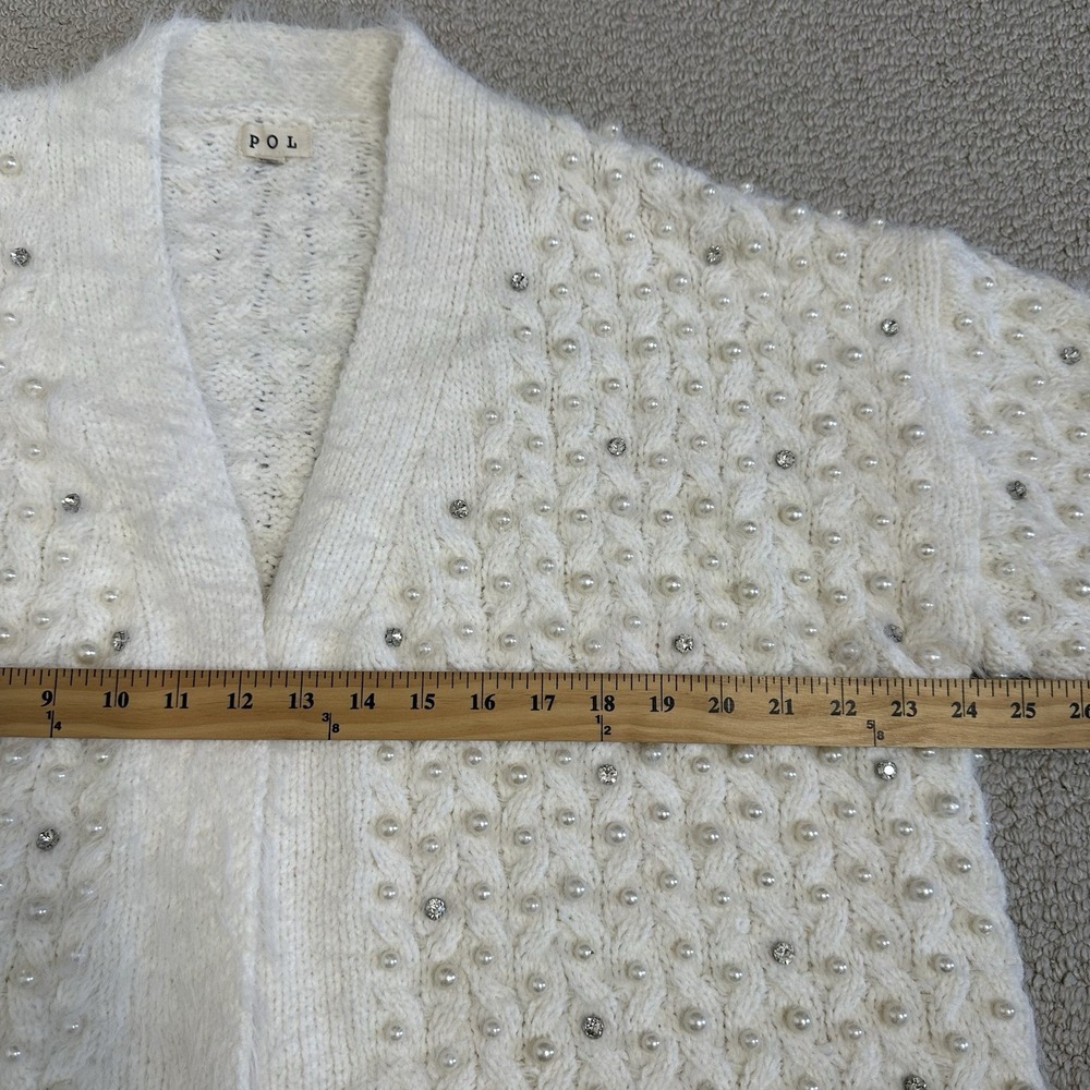Pol Cardigan Sweater Embellished Pearls Rhinestones Oversize Small - Picture 7 of 11